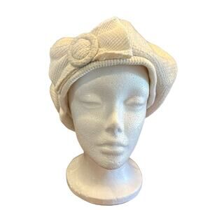 Wool Blend Halogen Bow Knit Beret Hat Off White
